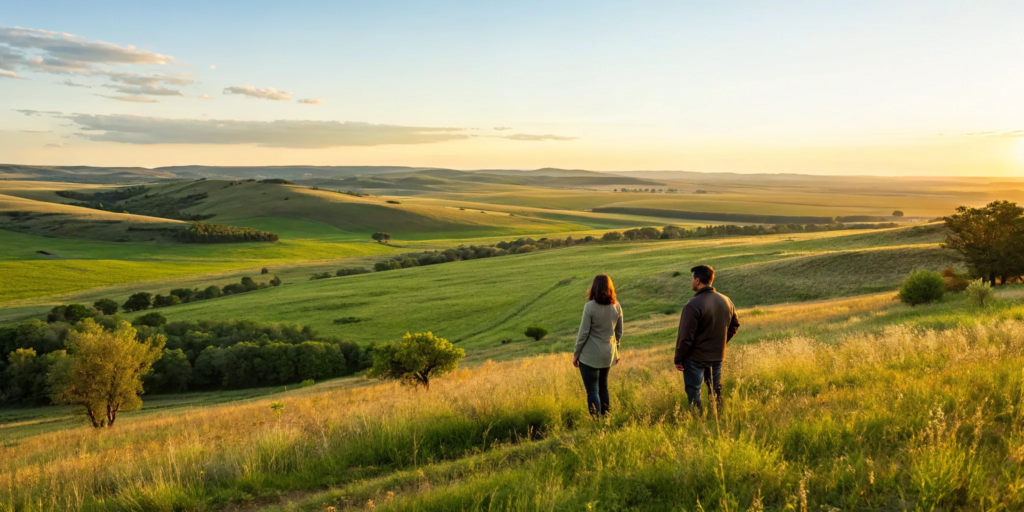 Couple evaluating land for purchase.