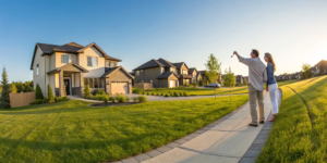 The buying process for a new construction home begins with a couple touring a new property.