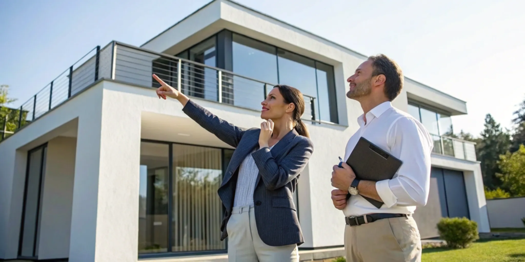 Real estate agent and buyer negotiating the price of a new construction home.