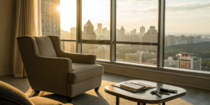 A sleek apartment overlooking the city, considering the disadvantages of using a buyers agent.