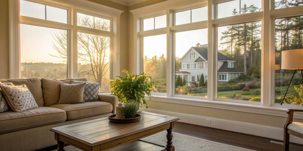 A real estate buyer's information sheet details dream home features like this bright, cozy living room.