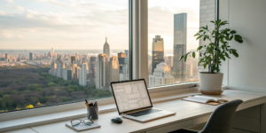 A laptop on a desk used to navigate the real estate process from start to finish.