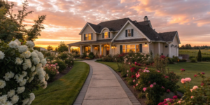 A beautiful starter home with a green lawn, the focus of a guide for first time home buyers.