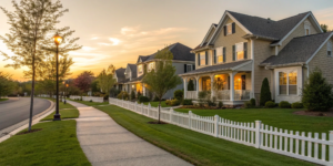 Suburban homes at sunset, a test of the most accurate home valuation website.