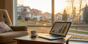 Laptop showing a graph from the most accurate home value estimator.