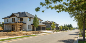 A new home under construction, a choice with many pros and cons.