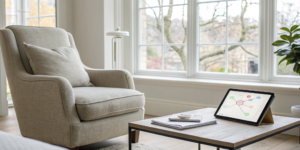 A buyer process flow chart for a home purchase displayed on a tablet.