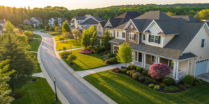 A neighborhood of homes, a key factor when asking what is my house worth.