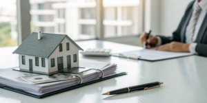 A person signing documents to buy property under an LLC for asset protection and tax benefits.