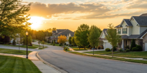 A residential street with single-family homes for sale in Pembroke, Illinois.