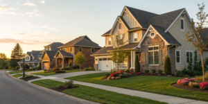 A row of suburban homes at sunset, the subject of an accurate home valuation.