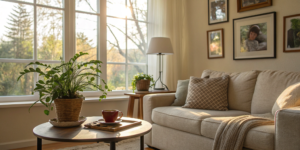 A welcoming living room that a first time home buyer can own with help for bad credit.